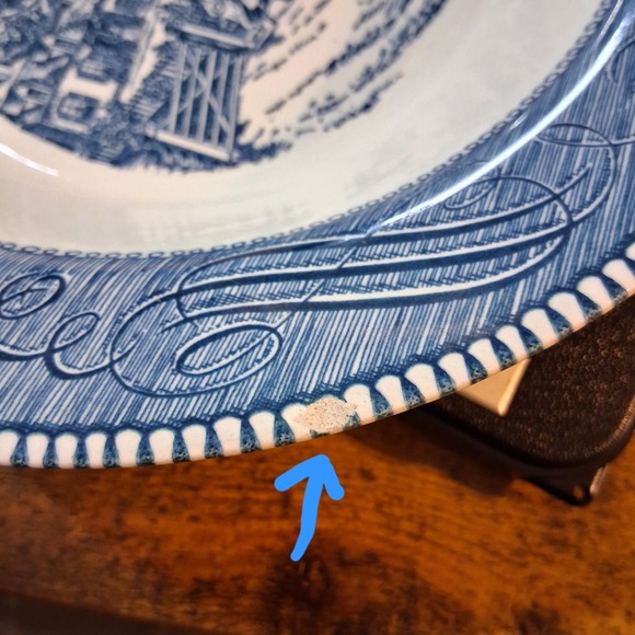 2 Vintage 10" Royal China Currier & Ives Bowl Home Sweet Home Blue White USA  #6 - Picture 8 of 8